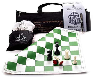 Paramount Dealz 17x 17 Professional Vinyl Chess Set - with 2 Extra Queens/Chess Bag,Scorebook & Pen, Green