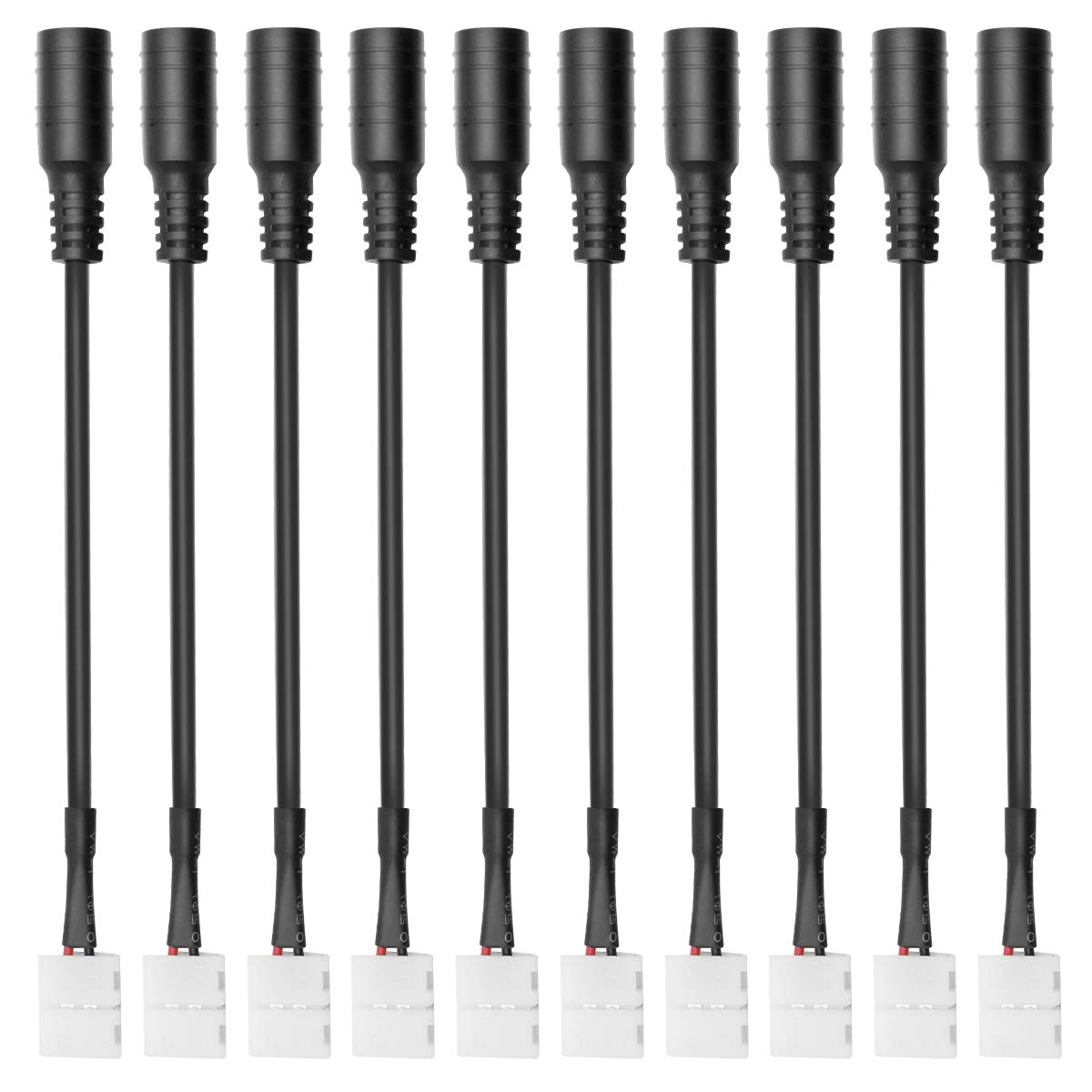 LightingWill 10pcs Pack Strip to DC Female Plug Solderless Snap Down 2Conductor LED Strip Connector for Quick Splitter Connection of 10mm Wide 5050 5630 Single Color Flex LED Strips