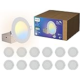 Philips LED 4-Inch Slim Downlight, 12 Pack, Canless Design, 800 LM, Dimmable LED Light, EyeComfort, 10.5W, 5 CCTs 2700-3000-3500-4000-5000K, 25,000 Hours