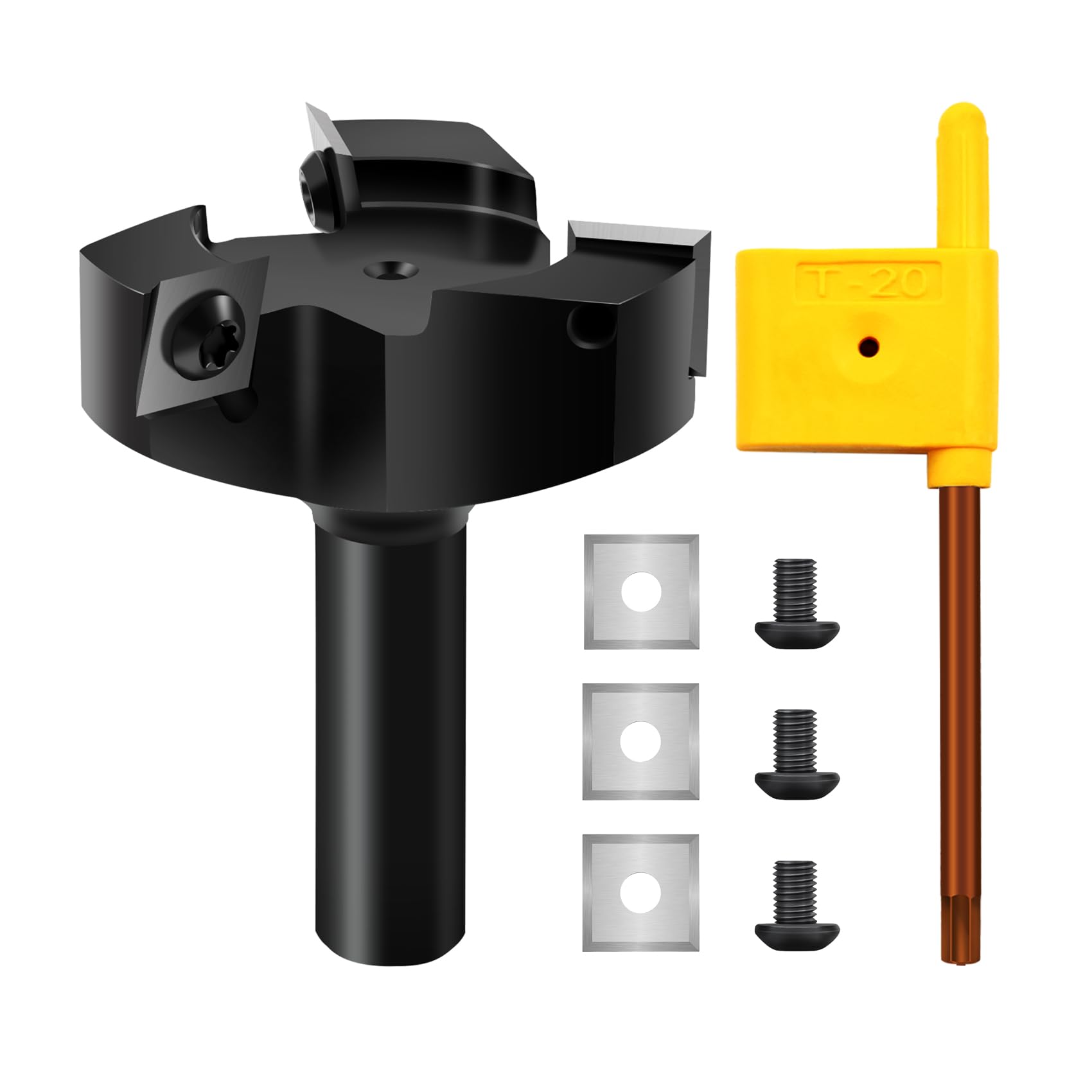 BGTEC CNC Spoilboard Surfacing Router Bits - Slab Flattening Router Bit 12.7 MM Shank, 50 MM Cutting Diameter with Round Shank Carbide Tipped Wood Milling Cutter Woodworking Tools (3 Wings)