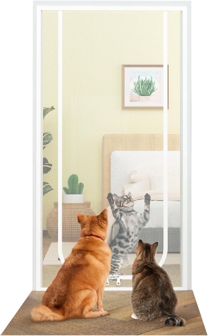 SOONHUA Cat Screen Door Fits Door Size 90cm x 200cm, Heavy Duty Pet Screen Doors, Pets Proof Screen Gate with Zipper Mosquito Net Door Curtain Prevent Dogs Cats Running Out from Home,Double Zip