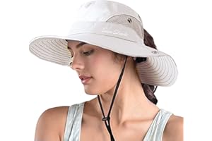 ZOORON Women's Ponytail Safari Sun Hat,Wide Brim UV Protection Outdoor Bucket Hat,Foldable Beach Summer Fishing Hat