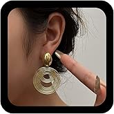 YienDoo Unique 70s Disco Dangle Hoop Earrings Gold/Silver Vintage Geometric Earrings Statement Multi Circles Earring Double Round Swirl Link Dangle Drop Earring Jewelry for Women