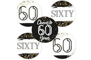 60th Birthday Sticker Labels by Adore By Nat - Sixty Party Favors Celebration in Black Gold - Set of 30