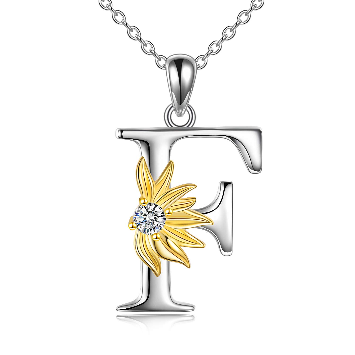 Sunflower Gifts for Women Sterling Silver Initial Alphabet Letter F Pendant Sunflower Necklace Gifts for Women Girls