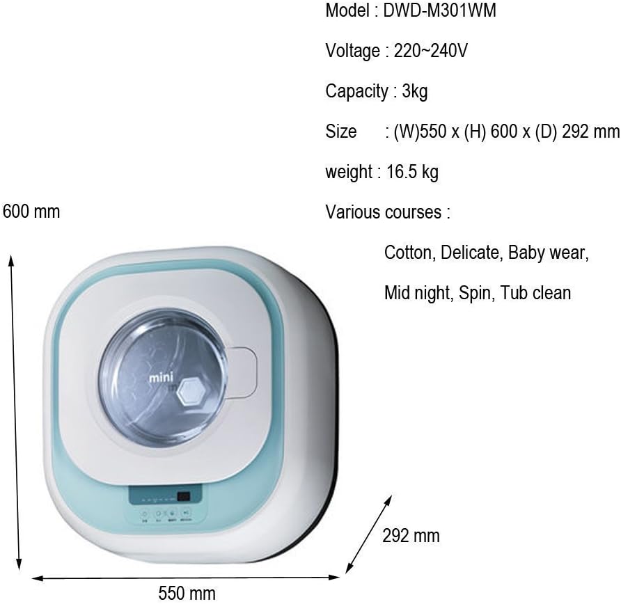 Dawoo DWDM301 Mini Wall mounted Front Load Washer Drum Type Washing