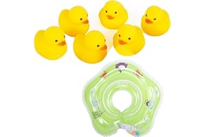 Inflatable Swimming Ring Float with 6Pcs Small Ducks for 0-18 Months Toddler Infant,Infants Bath or Swim Training Floatie Rin