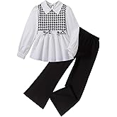 Asbabiy Girls' 2 piece outfit Butterfly Off-shoulder spaghetti Trim Top and Pants set 7-13 Years