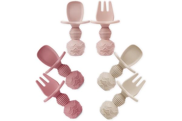 PandaEar 6 Pack Silicone Baby Spoons and Fork Feeding Set- Anti-Choke First Self Feeding Utensils for Baby Led Weaning Ages 3
