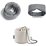 Huzi Infinity Pillow + Bamboo Sleep Mask + Case - Versatile Soft Neck Support Scarf Travel Pillow (Bon Voyage Kit - Grey)