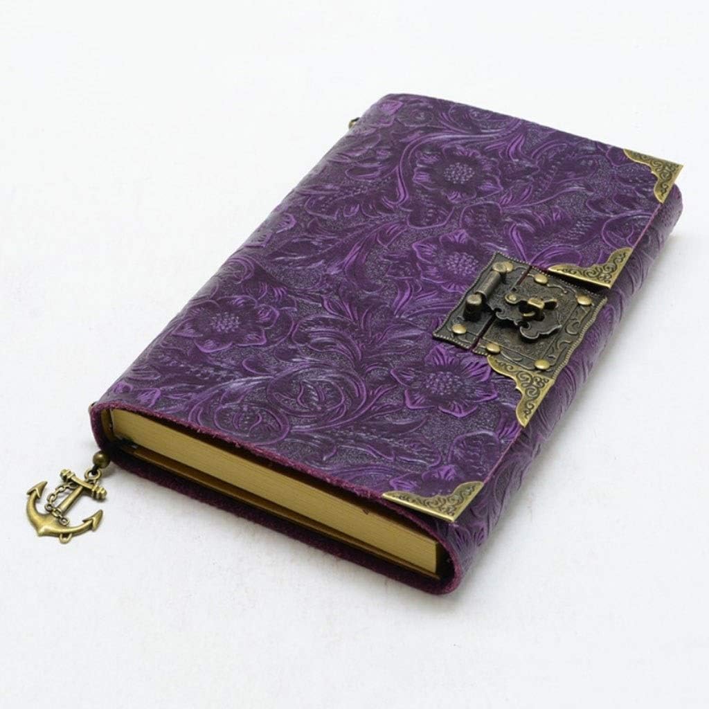 Diaries Vintage Embossed Leather Notebook Leather Travel Notebook with lock and Key Diary With Lock Codebook Steno Notebooks (Color : C)