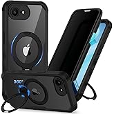 CENHUFO Privacy for iPhone 16E Case [Compatible with Magsafe] Full Body Phone Case Built-in 9H Tempered Glass Privacy Screen Protector and 360° Spin Magnetic Stand Ring, Shockproof Cover - Black