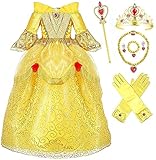 Princess Belle Deluxe Yellow Party Dress Costume (6-7, Style 3)