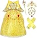 Princess Belle Deluxe Yellow Party Dress Costume (6-7, Style 3)
