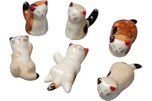 Baychon 6 PCS Ceramic Cat Chopstick Holder Rest, Cute Spoon Knife Holder
