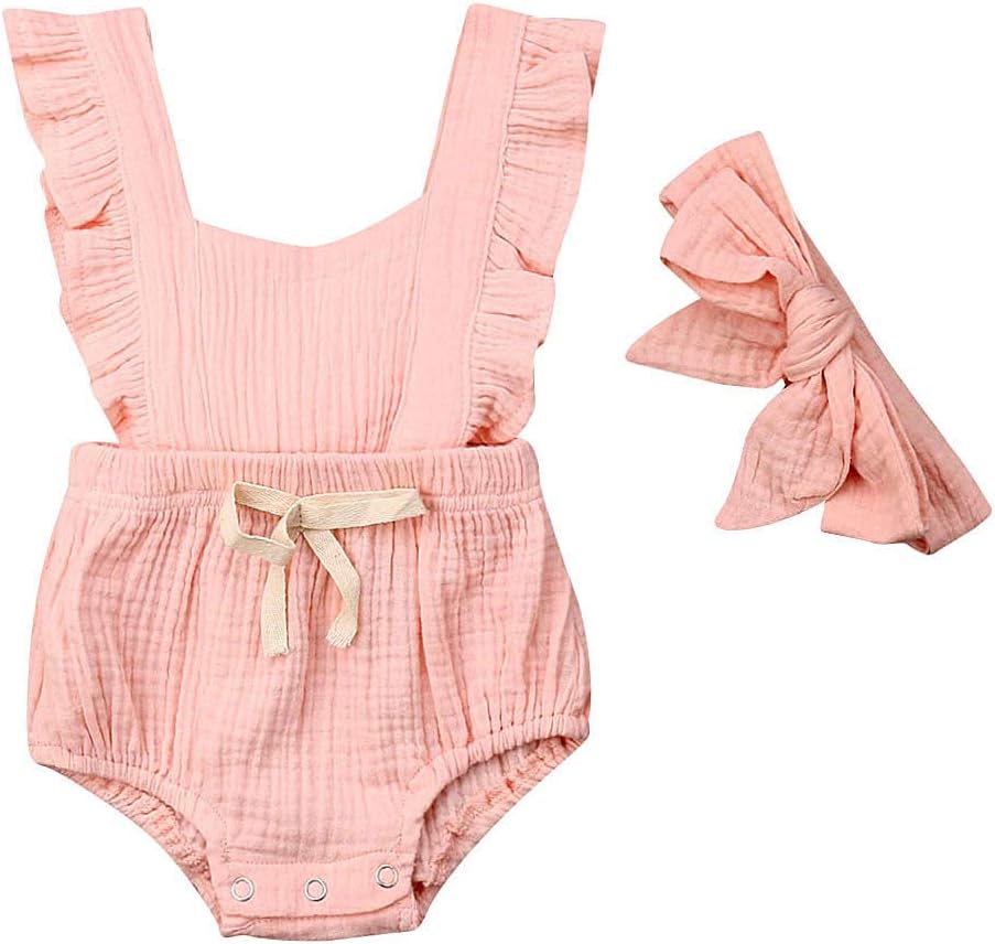 Yoawdats Newborn Baby Girl Romper Cotton Linen Bodysuits Ruffle Sleeve Summer Jumpsuit Outfits Clothes