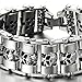 COOLSTEELANDBEYOND Heavy and Study Mens Stainless Steel Biker Skull Bracelet Silver Black Two-Tone Polished