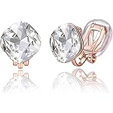 EVEVIC Austrian Crystal Square Cilp On Earrings for Women 14K Gold Plated Non Pierced for Sensitive Ears Jewelry Gifts for Anniversary