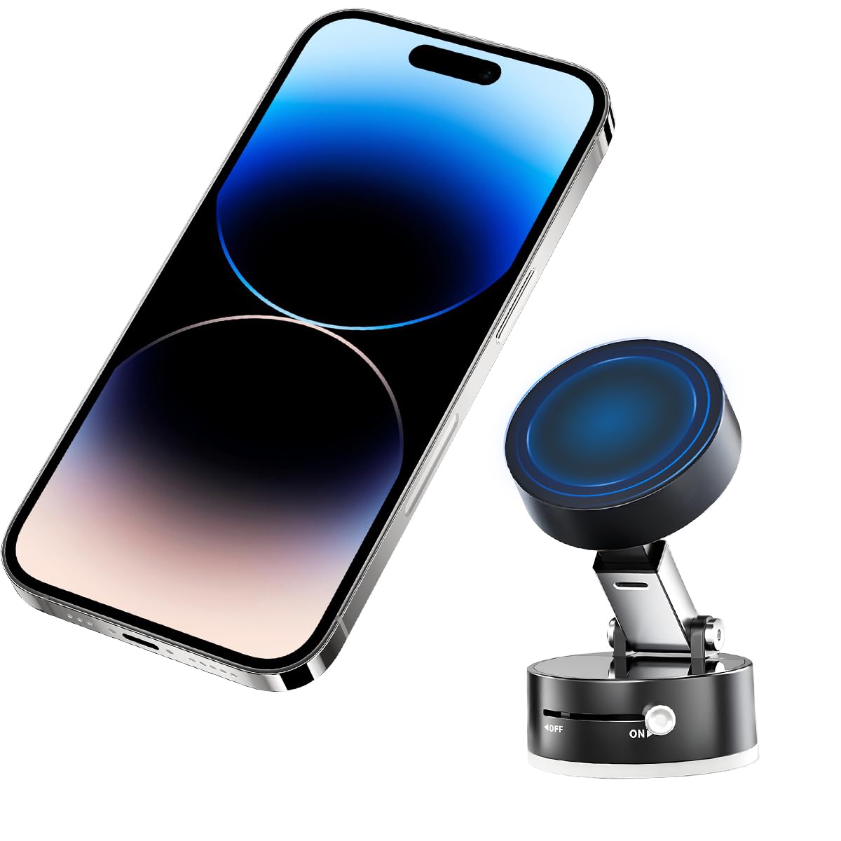 Photo 1 of Sandfren Vacuum Suction Magnetic Car Phone Holder, Rotatable Foldable Vehicle Smartphone Mount for Windshield Smooth Surface, Adjustable Automotive Cellphone Stand, Universal Fit (Black)