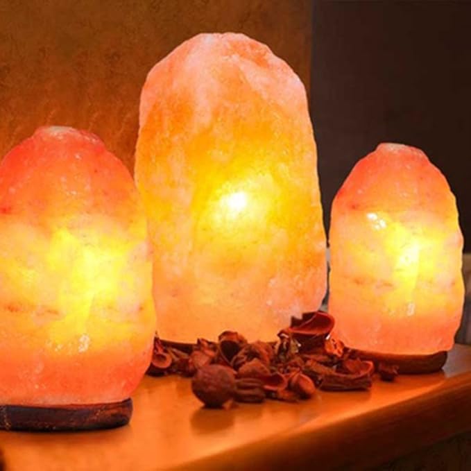 Himalayan Rock Salt Lamp, Crystal Handcrafted Salt Lamp, Wooden Base Lamps, Best Quality