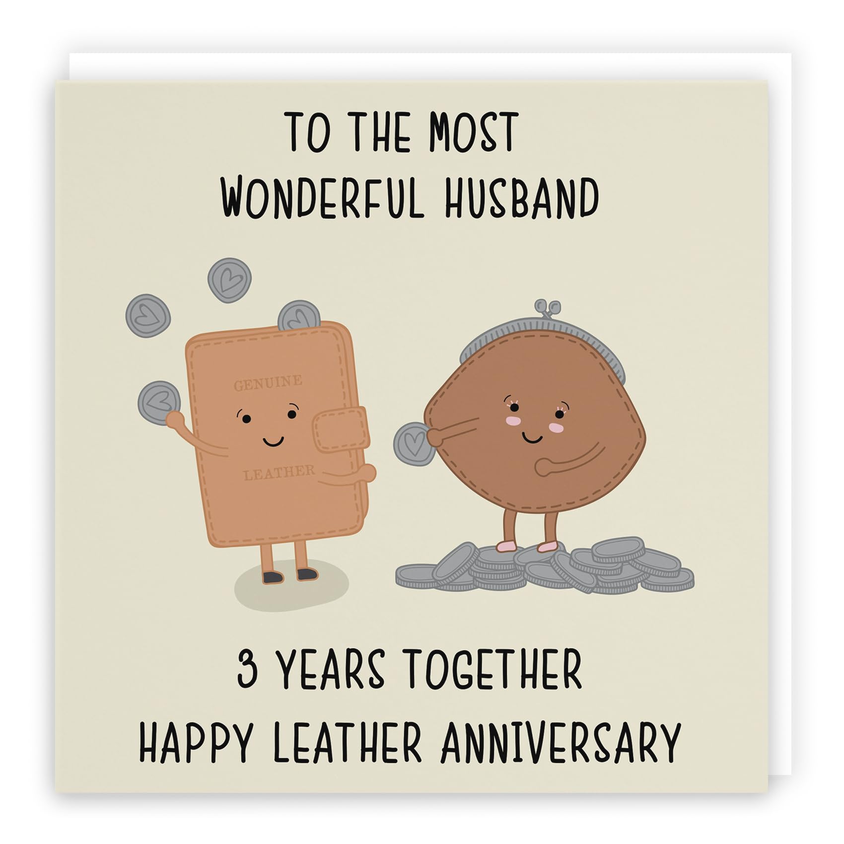 Hunts England - Husband 3rd Anniversary Card - Fun Cute Anniversary Card - 3 Years Together - Happy Leather Anniversary - Iconic Collection — image 1
