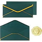 30 Pack #10 Business Envelopes with Gold Border and Stickers, 9.49x4.13 Inch Self Seal Standard Envelopes for Office, Letters, Checks, Invoices, Documents(Dark Green)