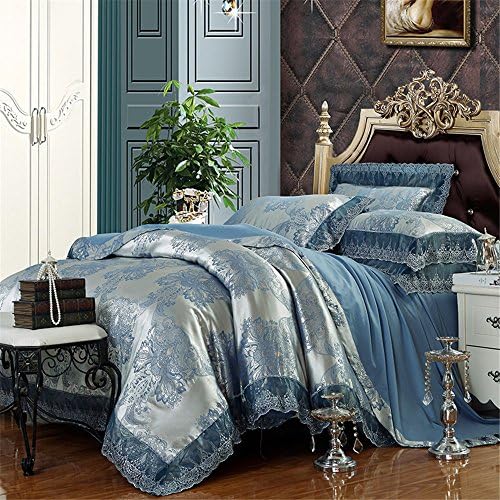 Set of 4 Cotton Satin Jacquard Duvet Cover Bedding Set Queen/King For Adult Kids Teen Dorm Quilt Cover(220×240Cm×1),Sheet(260×245Cm×1),Pillowcases(48×74Cm×2) Wedding Thanksgiving Christmas Gift