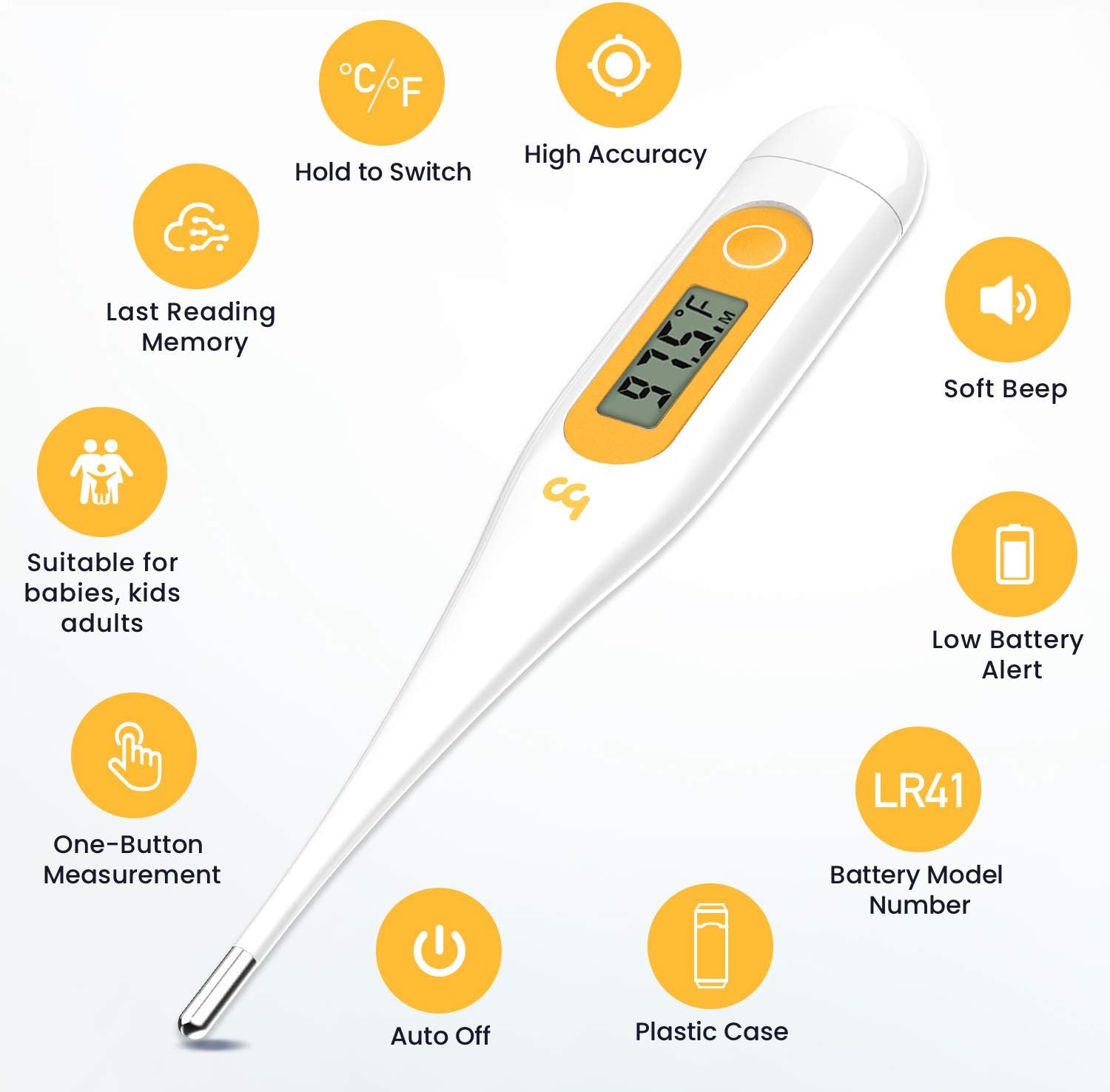 [2020 New] Thermometer for Adults, Oral Thermometer for Fever, Thermometer with Fever Alert, Memory Recall, C/F Switchable, Rectum Armpit Reading Thermometer for Whole Family, Orange: Health & Personal Care