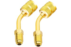 Zoizocp R410a Charging Vacuum Port Adapter Brass Converter with Thimble 5/16 Inch Female Quick Coupler to 1/4 Inch Male Flare for Mini Split System Air Conditioner HVAC (2 Angled Adapter)