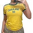 Vintage Graphic Baby Tees for Women Brazil Shirt Y2k Tops Mexico Crop Top Jersey 2000s Summer Going Out Tops