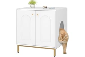 Hzuaneri Cat Litter Box Enclosure, Hidden Litter Box Furniture Cabinet, Wooden Indoor Cat House, Side End Table, Living Room, Bedroom, White and Gold CB81203G