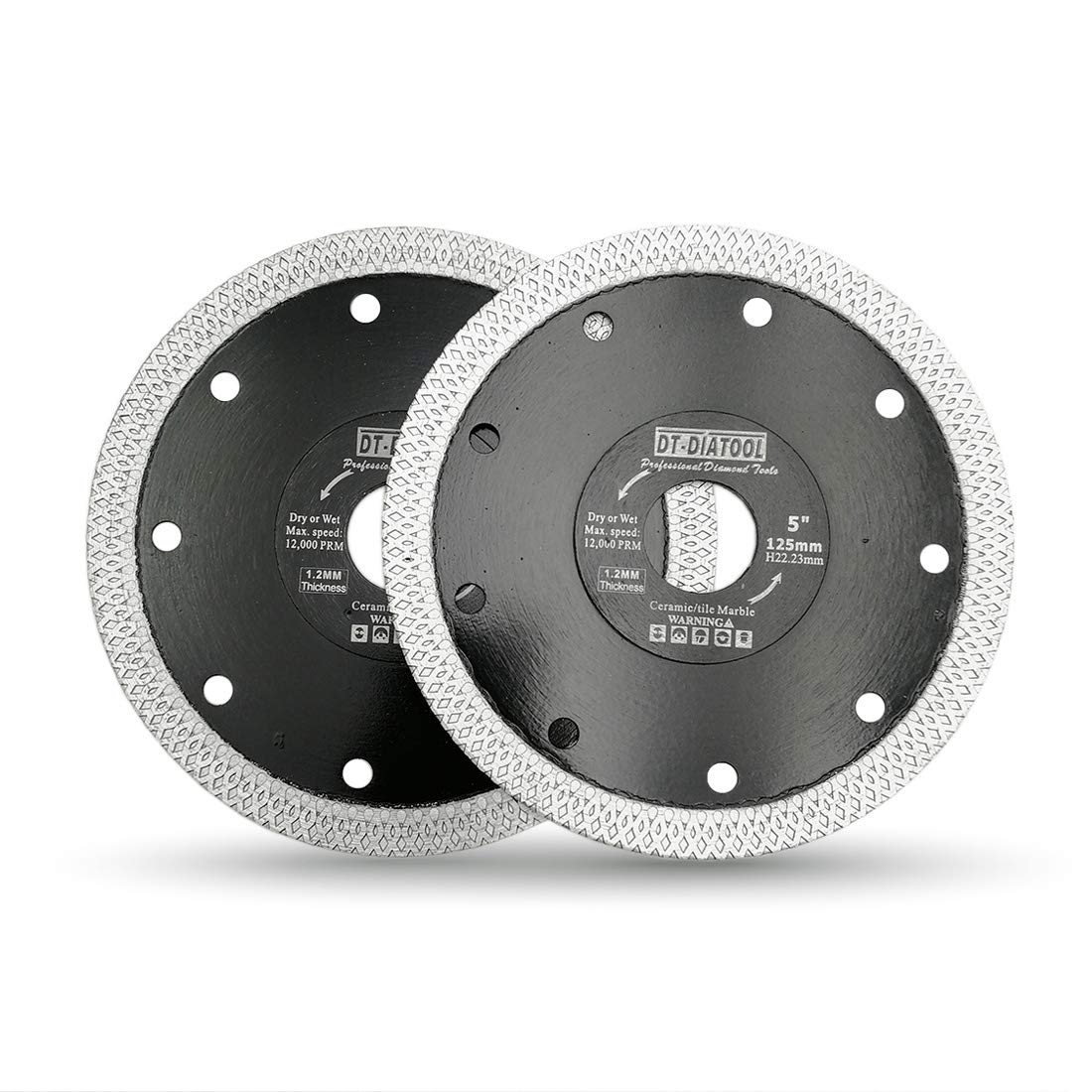 DT-DIATOOL Diamond Disc 2PCS 5 Inch / 125mm Cutting Disc with X Mesh Turbo for Porcelain Tile Marble Ceramic Granite