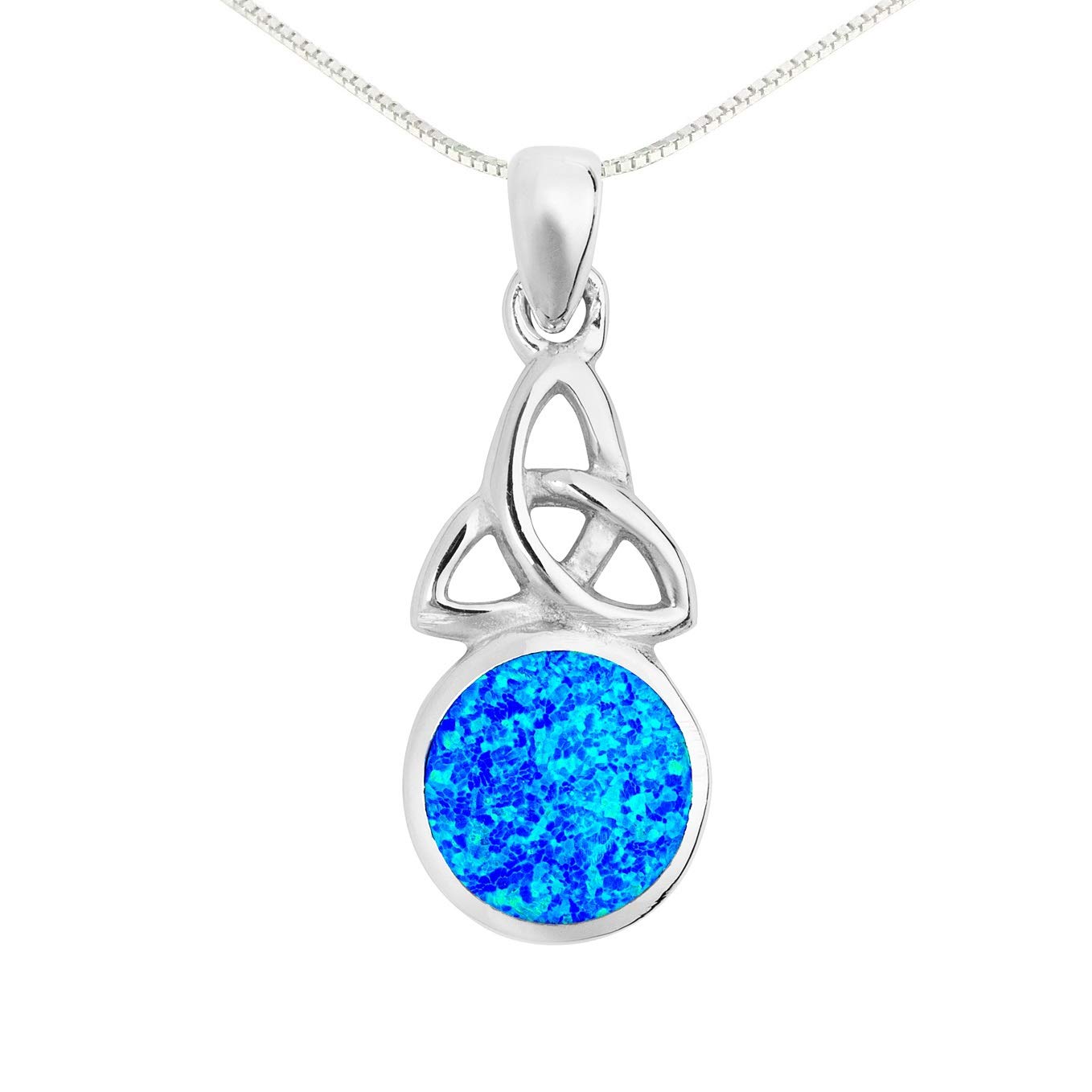 925 Sterling Silver Blue Opal Necklaces Genuine Gemstones Ethically Sourced From India Fine Jewellery For Girls Women (Goddess Triquetra)