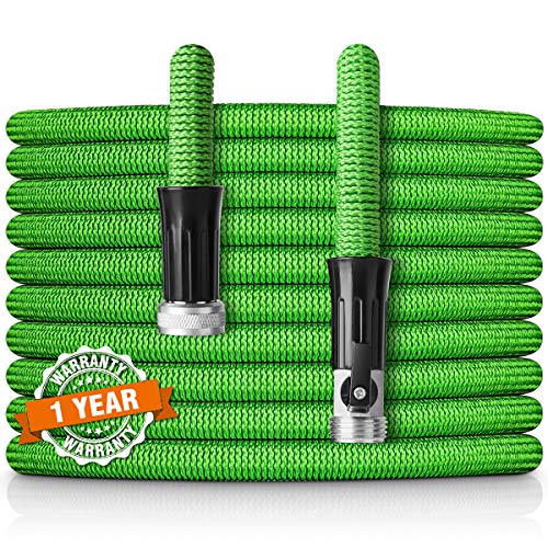 HooSeen Expandable Garden Hose, 75ft Flexible Kink-Free Water Hose with Double Latex Core, 3/4" Solid Nickel Plating Fitting and Shut Off Valve,Expanding Garden Hose for Watering