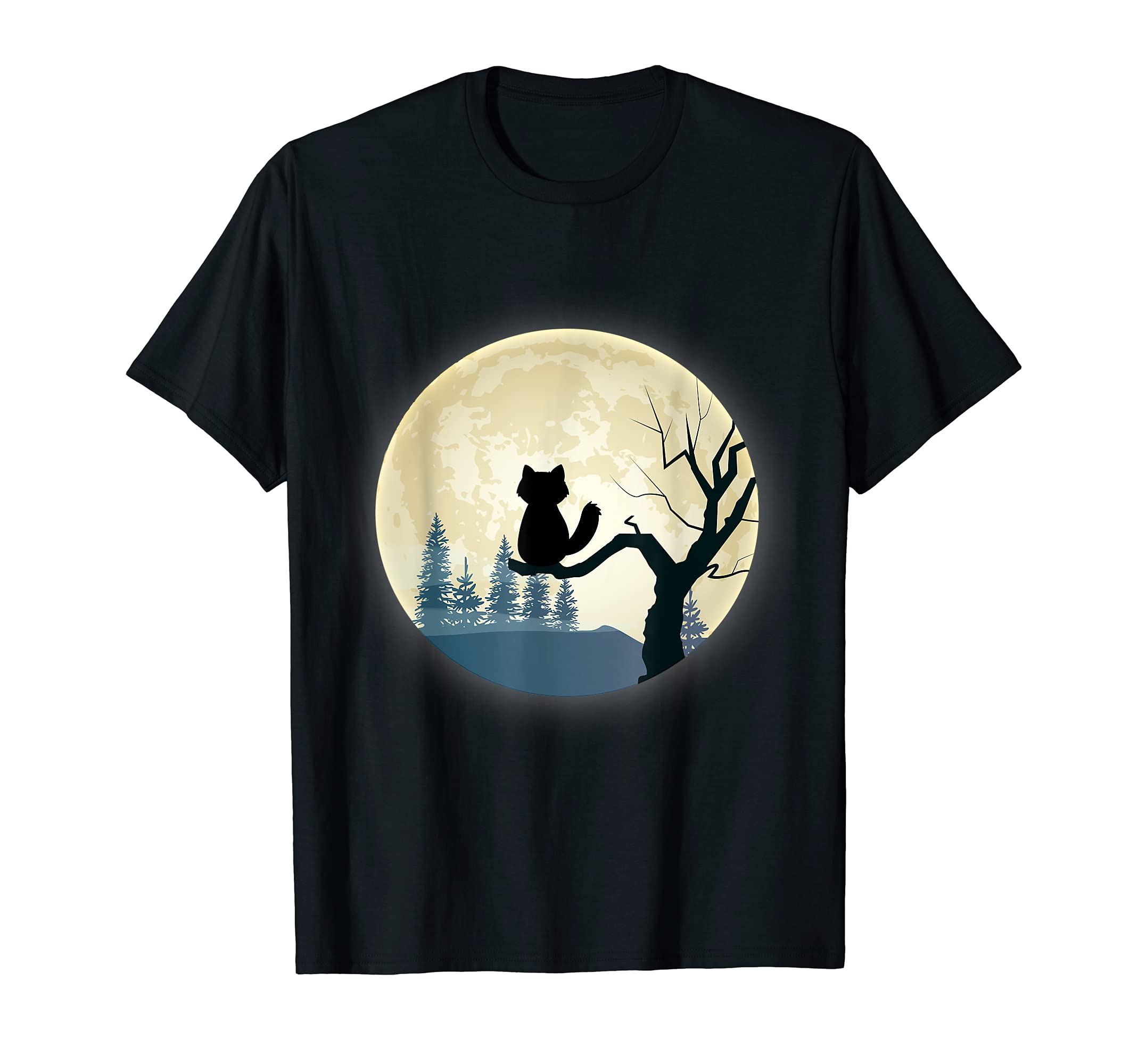 Romantic Black Cat on a Full Moon Night, in a Tree T-Shirt