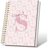 VONTP Coquette Preppy Pink Bow Spiral Notebook, Initial S Journal Personalized Teen Girl Gifts, Trendy Personalized Gifts for Women Teen Girl, Funky Girly Style Hardcover Spiral Notebook 5.5x8.3