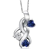 Gem Stone King 925 Sterling Silver Lab Grown Diamond and Blue Created Sapphire Pendant Necklace for Women | 1.44 Cttw | Gemstone April Birthstone | Heart Shape 5MM | With 18 Inch Chain