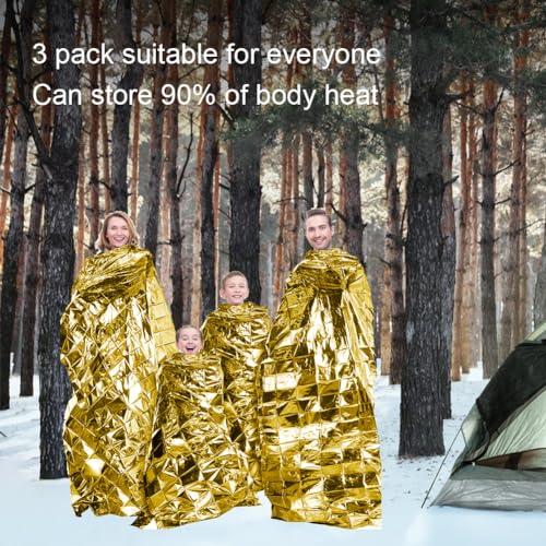 Thermal Blanket Silver Gold, 3 Pieces 210 x 160 cm, Emergency Rescue Blanket, Outdoor, for Hiking and Survival