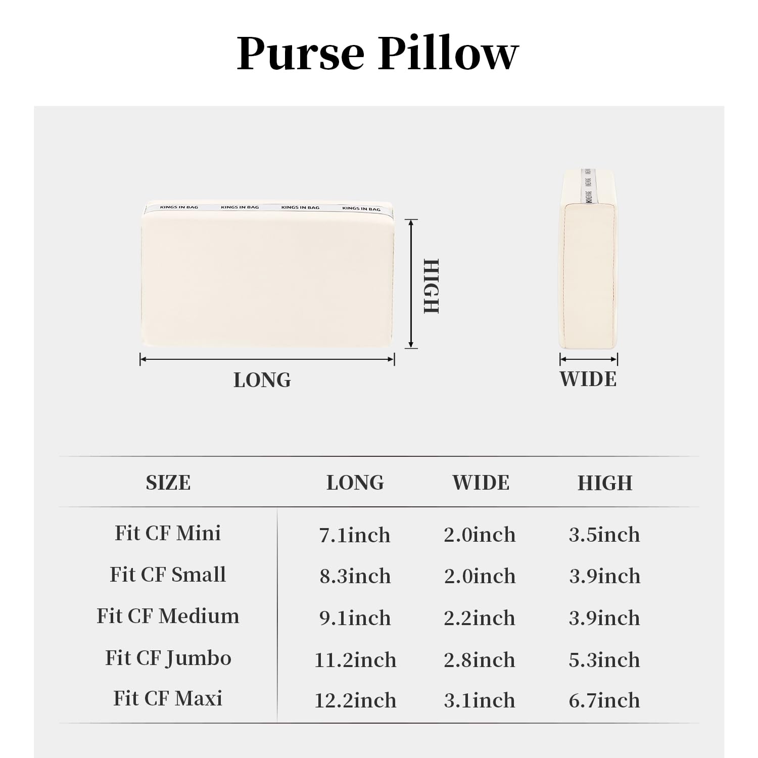 Purse Shaper Pillow Insert for Chanel Flap Bags, Luxury Bag Shaper with Lightweight Satin, Fits Chanel Classic Flap Mini 20, Satin Surface with Memory Foam Inner (Craie, CF Mini)
