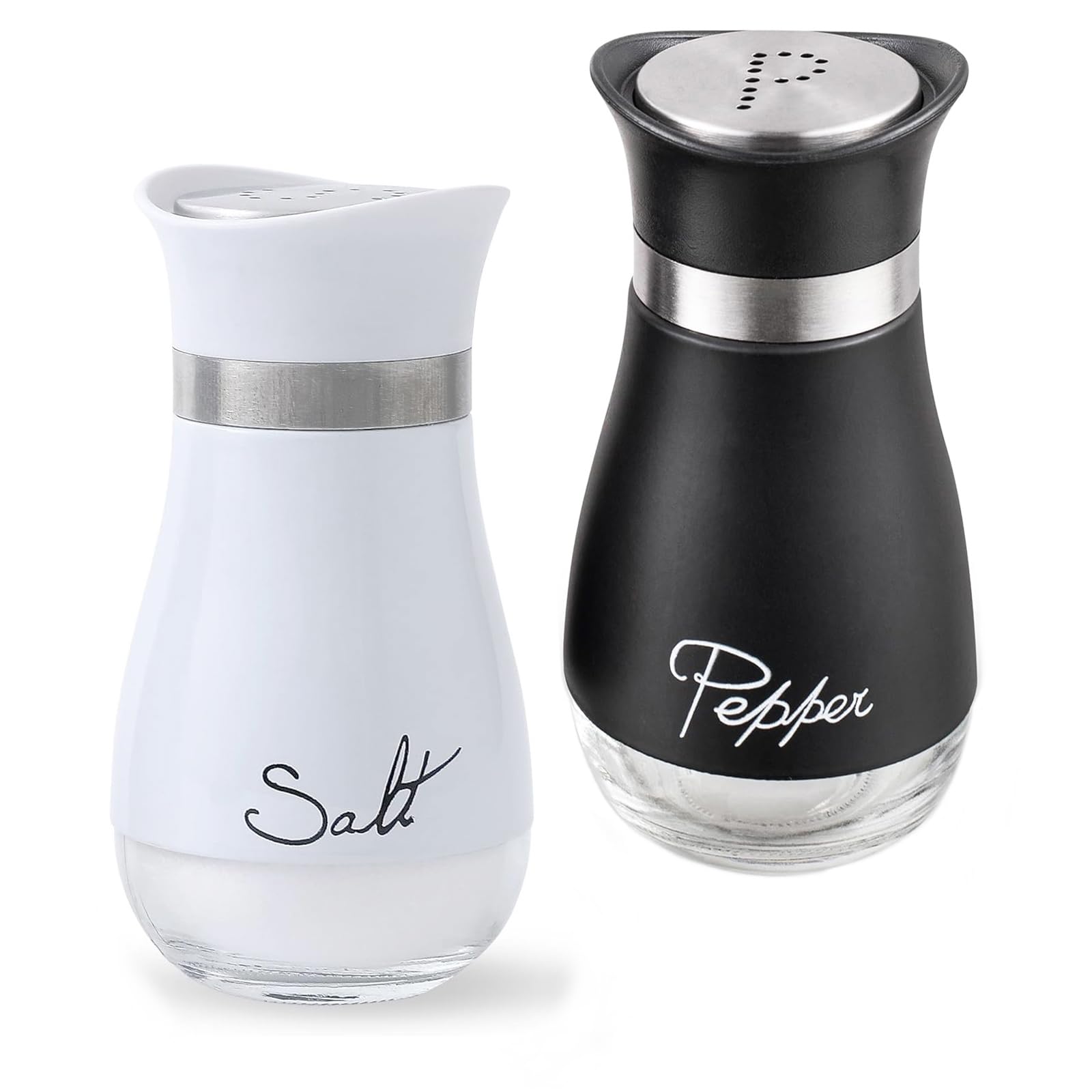 Pack of 2 Salt and Pepper Pots Salt and Pepper Shaker Salt and Pepper Set Salt Shaker Salt Pot Kitchen Accessories (Black & White)