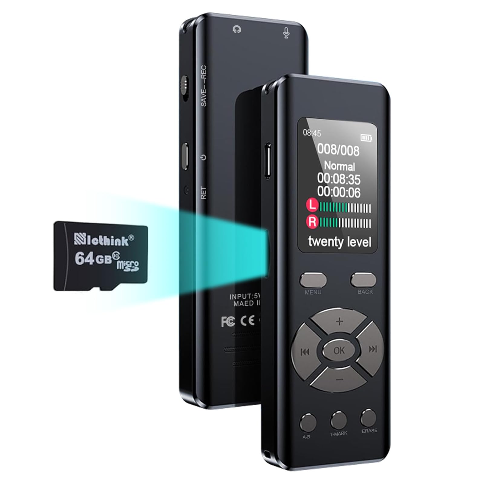 DISTANCEE 64GB Digital Voice Recorder Device 7-Level Voice Activation Audio Recording Device 20-Level DSP Clarity Control Dictaphone Voice Recorder Voice Activated Recorder with Playback