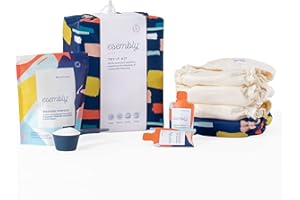 Esembly Cloth Diaper Try-It Kit, Starter Gift Set, Includes 3 Organic, Reusable Diapers Inners, 1 Stylish Outer, Patented Detergent & Wet Bag - Earth-Friendly Diapering, Brushstroke, Size 1 (7-18lbs)