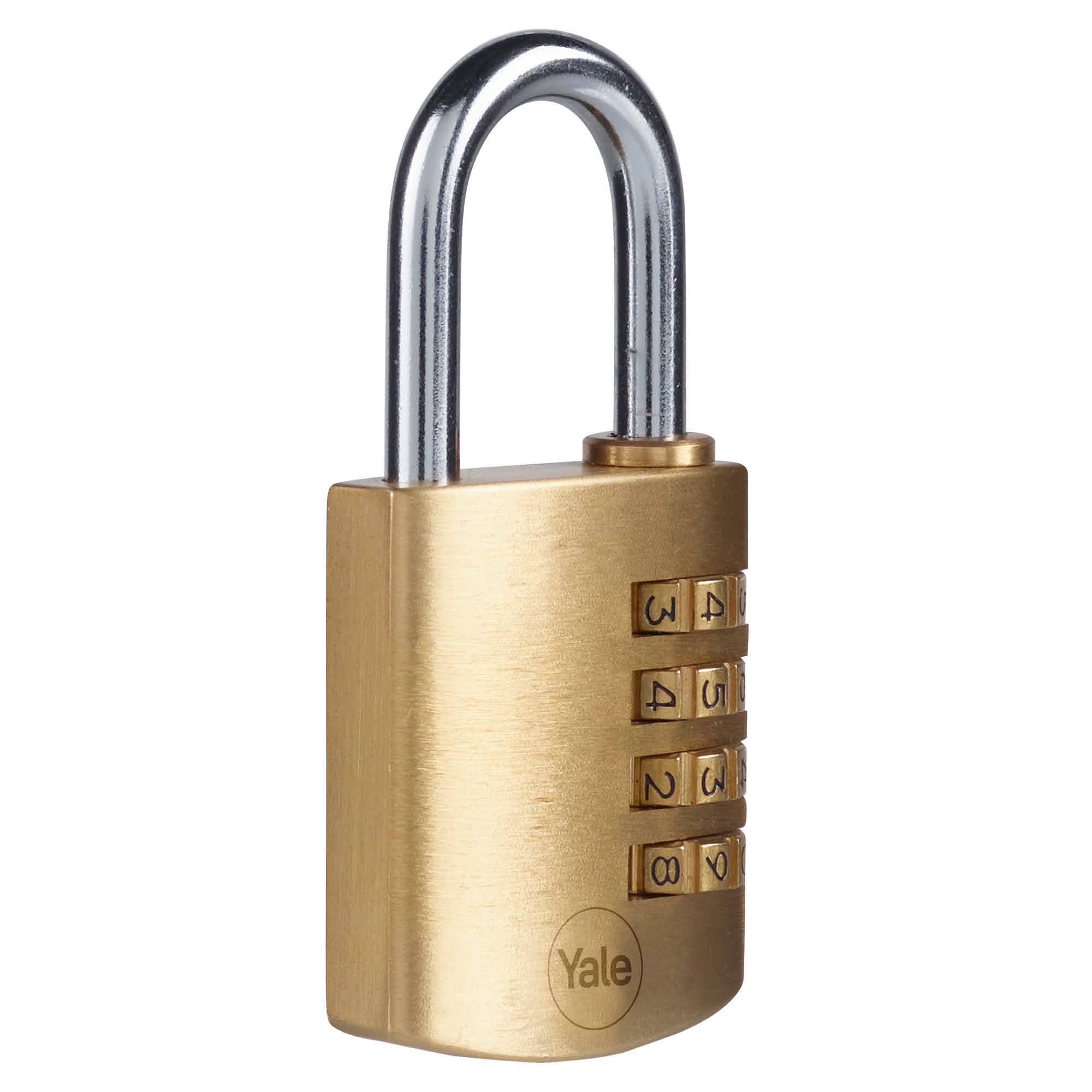 Yale - Y150B/40/130/1 Standard Security 40mm Brass Combination Padlock - Open Steel Shackle - 4 dial Combination Lock