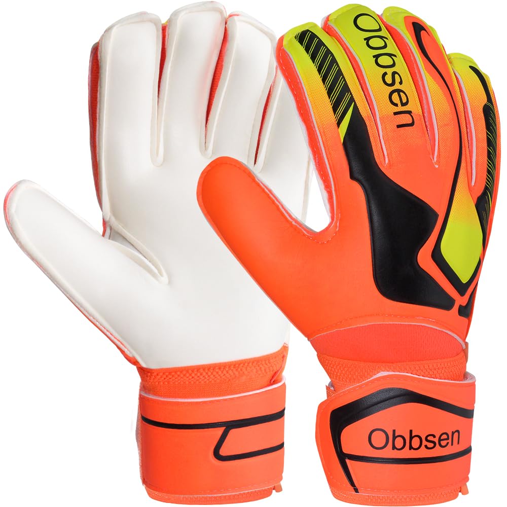 Obbsen Football Goalkeeper Gloves for Kids Youth and Adult | Goalie Gloves with Finger Protection and Super Grip | Boys Mens Goalkeeping Gloves Size 5/6/7/8