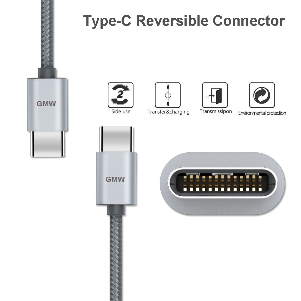 USB Type C Fast Charging Cable, GMW USB Type A to Type C Charger Cord Nylon Braided 6.6 FT 2 Pack for Huawei P20, Samsung Galaxy S9, Note 8, S8 Plus, Google Pixel