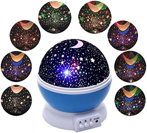 [Newest Generation] Ponvey Night Lighting Project/ Lamp, Romantic Rotating Combos Projector Perfect for Kids Bedroom/ Christmas Gift (Star Sky Moon, Blue)