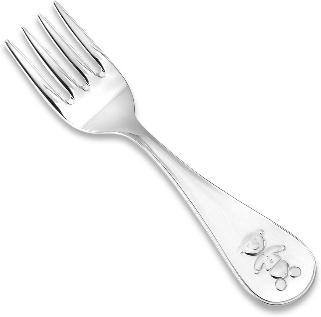 Sterling Silver Baby Spoon Fork Wide Keepsake Teddy Bear Design