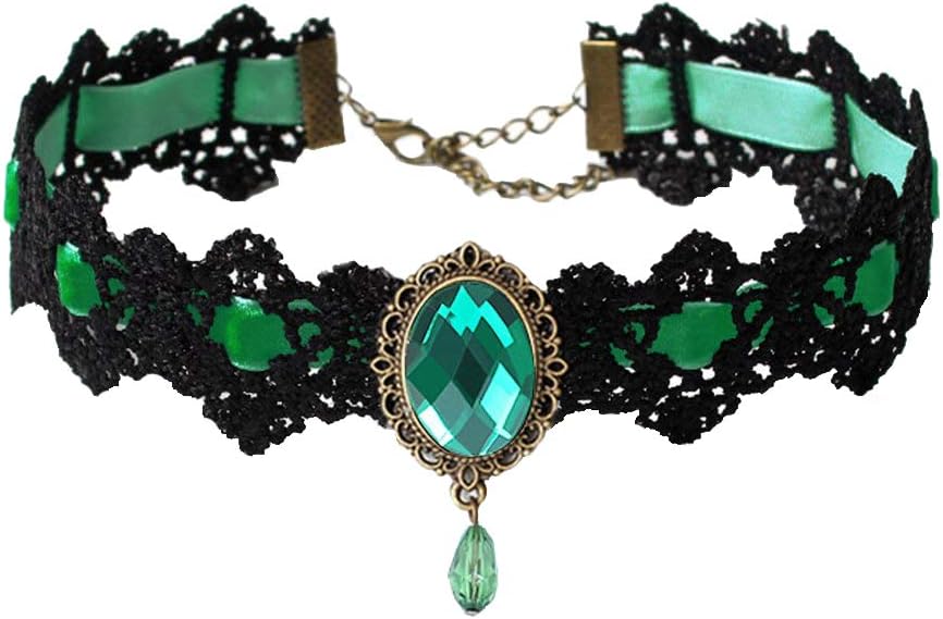 HappyStory Fashion Jewelry Gothic Victorian Velvet Crystal Choker Necklace (Red) (Green)
