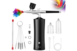 CRPEN Airbrush Kit Portable Air Brush Kit with Air Compressor Cordless Airbrush Set for Makeup Model Painting Nail Art Cake Decor Barber (Black)