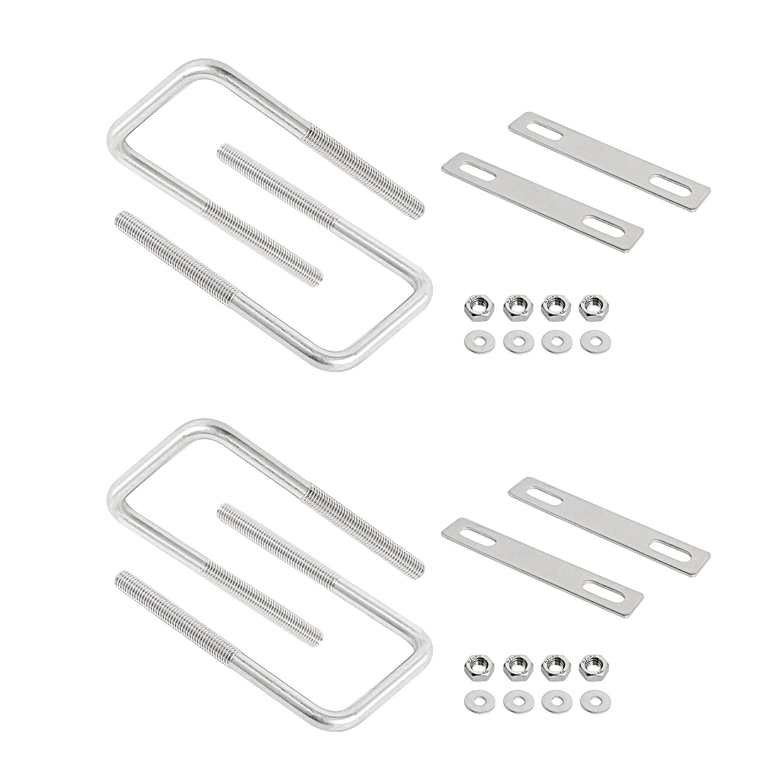 Aoje-Link Square U Bolt 1.77"(45mm) Inner Width M8 Thread 304 Stainless Steel Silver with Plates Nuts Flat Washers, 4Pcs